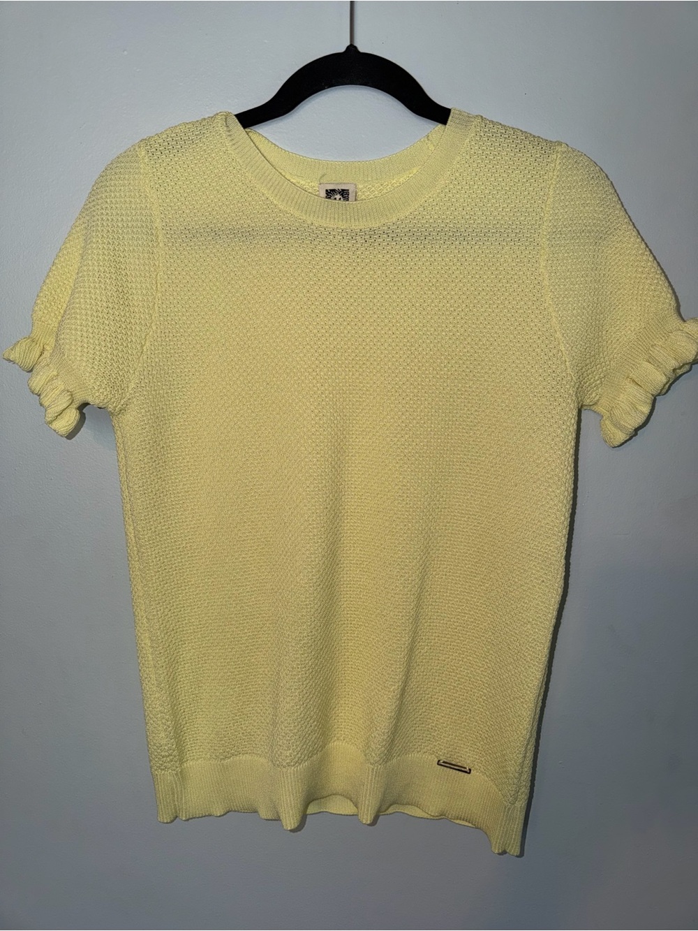Anne Klein Pale Yellow Knit Short Sleeve Sweater Top